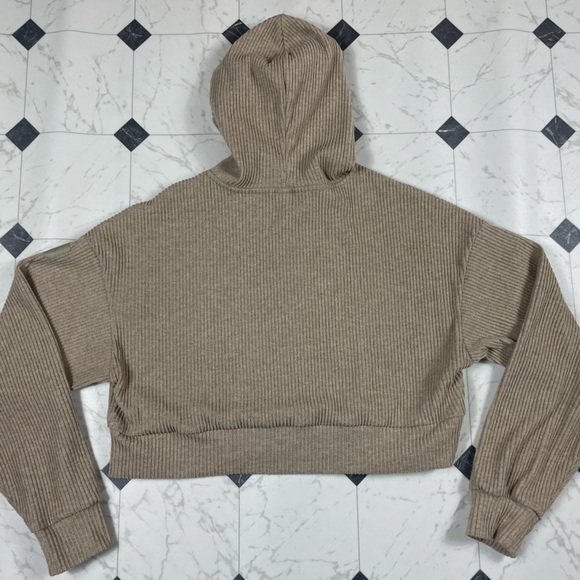 ALO Yoga Muse Hoodie Ribbed Gravel Heather Tan Cream Women Size Small Pullover - Picture 11 of 11